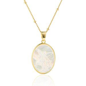 Archangel Michael Necklace Gold with Mother of Pearl Shellfish Pendant for Women
